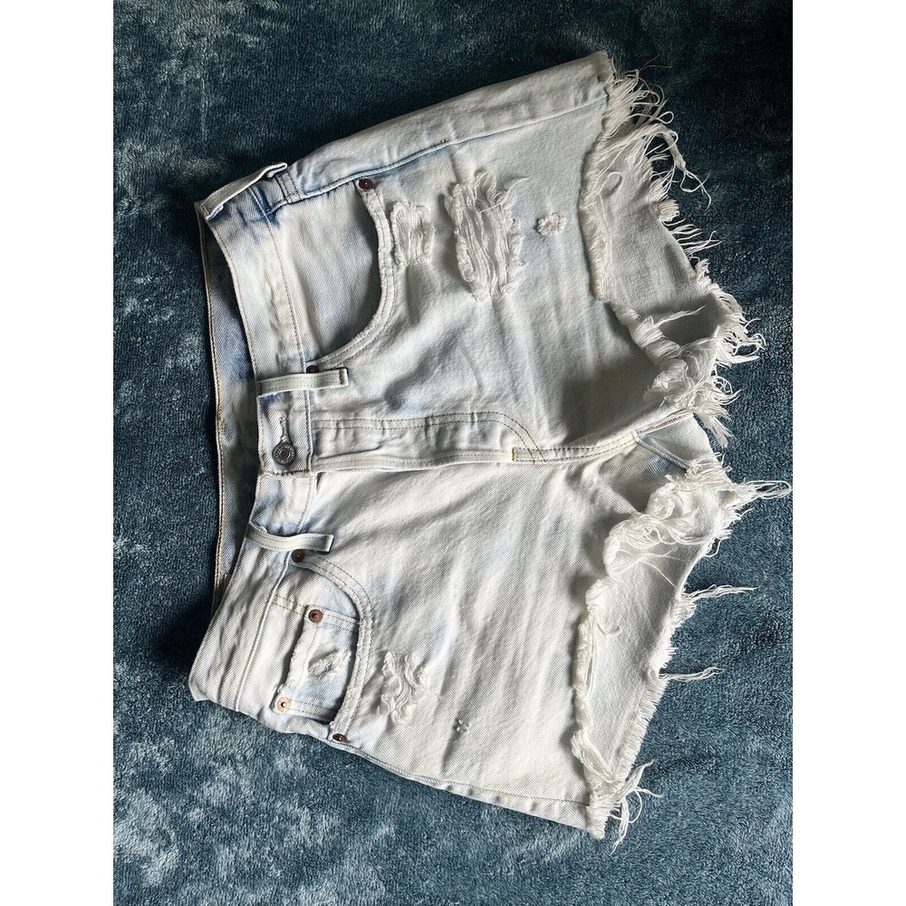Levi's Premium Womens 501 Cut-Off Jean Shorts Size W 28 Blue Denim Button Fly Go - Picture 2 of 9